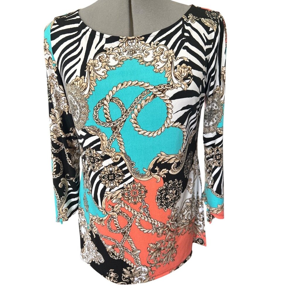 Danny & Nicole Womens 8P Multicolor Baroque & Zebra Print 3/4 Sleeve Blouse Top